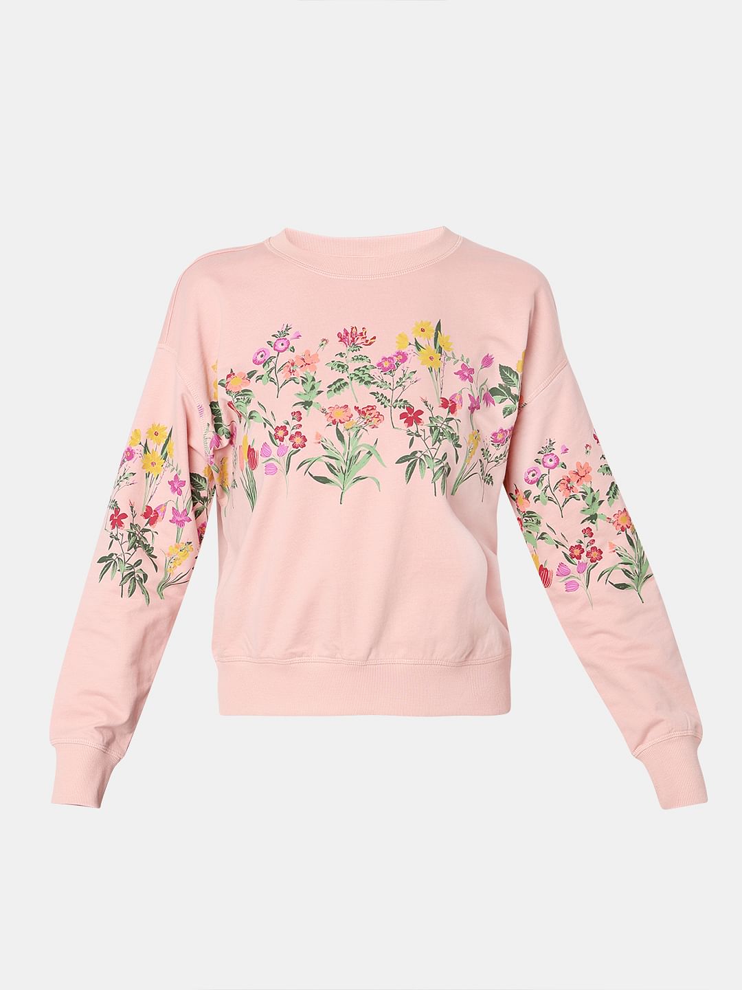 Peach Floral Print Sweatshirt