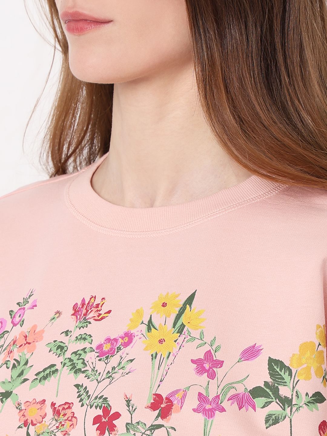 Peach Floral Print Sweatshirt