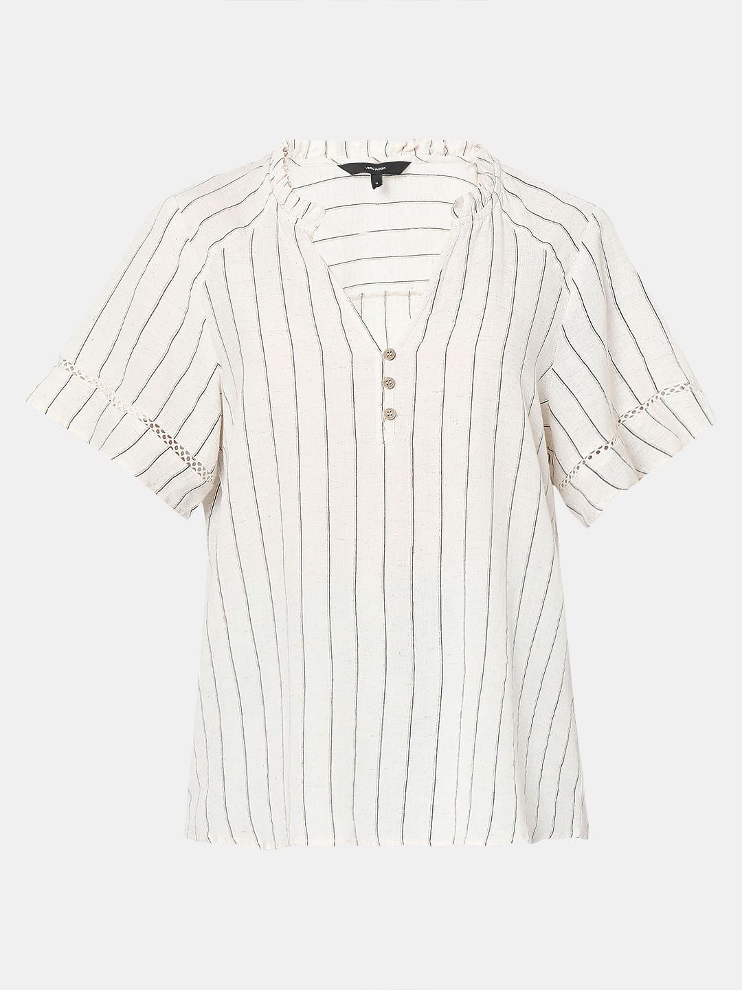 Beige Striped Woven Top