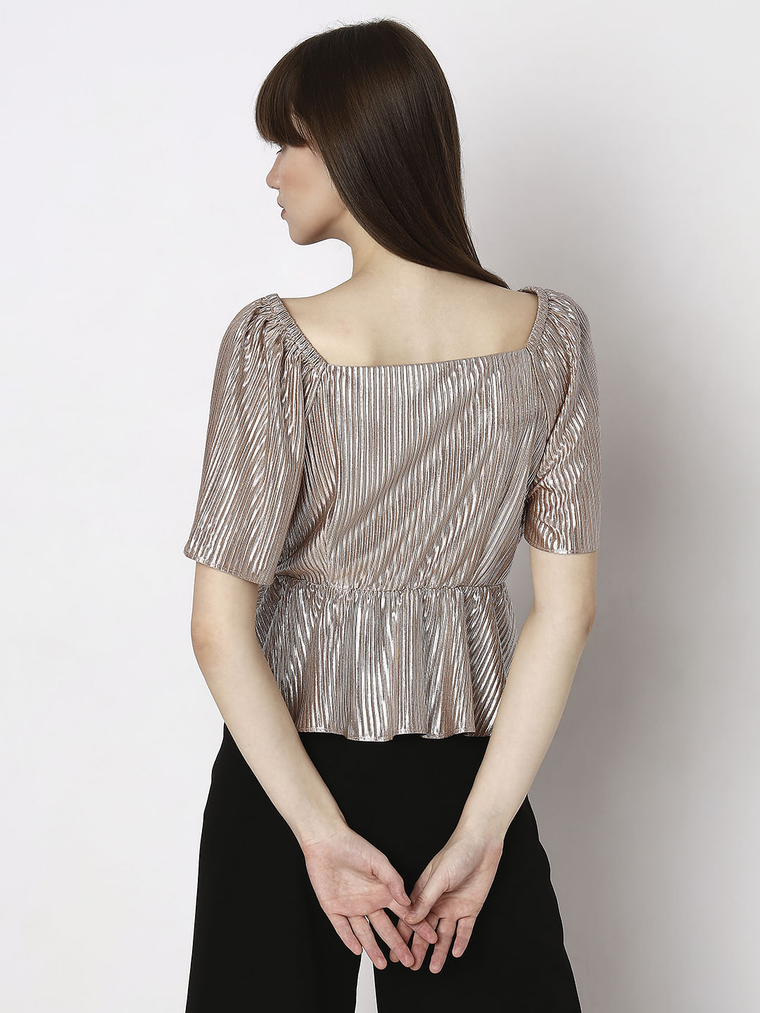 Pink Textured Flared Sleeves Top