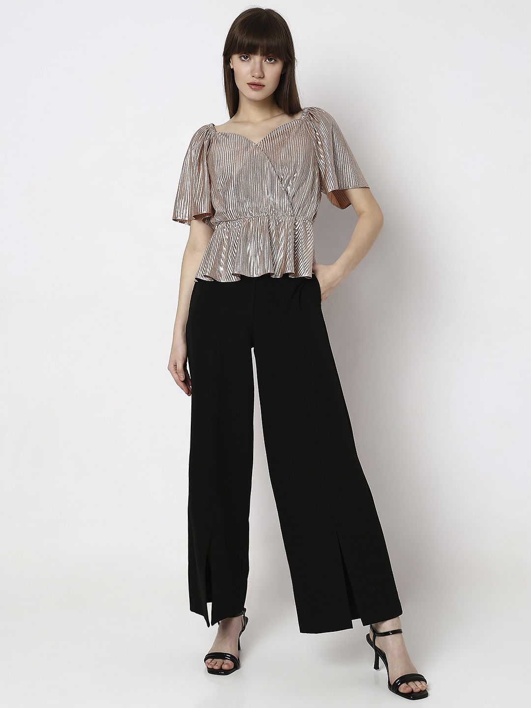 Pink Textured Flared Sleeves Top