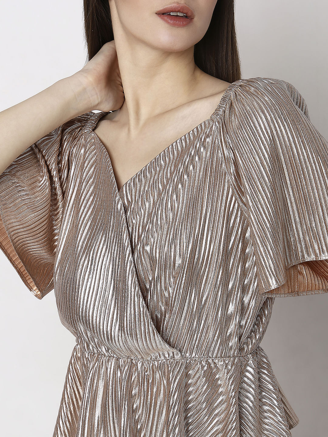 Pink Textured Flared Sleeves Top