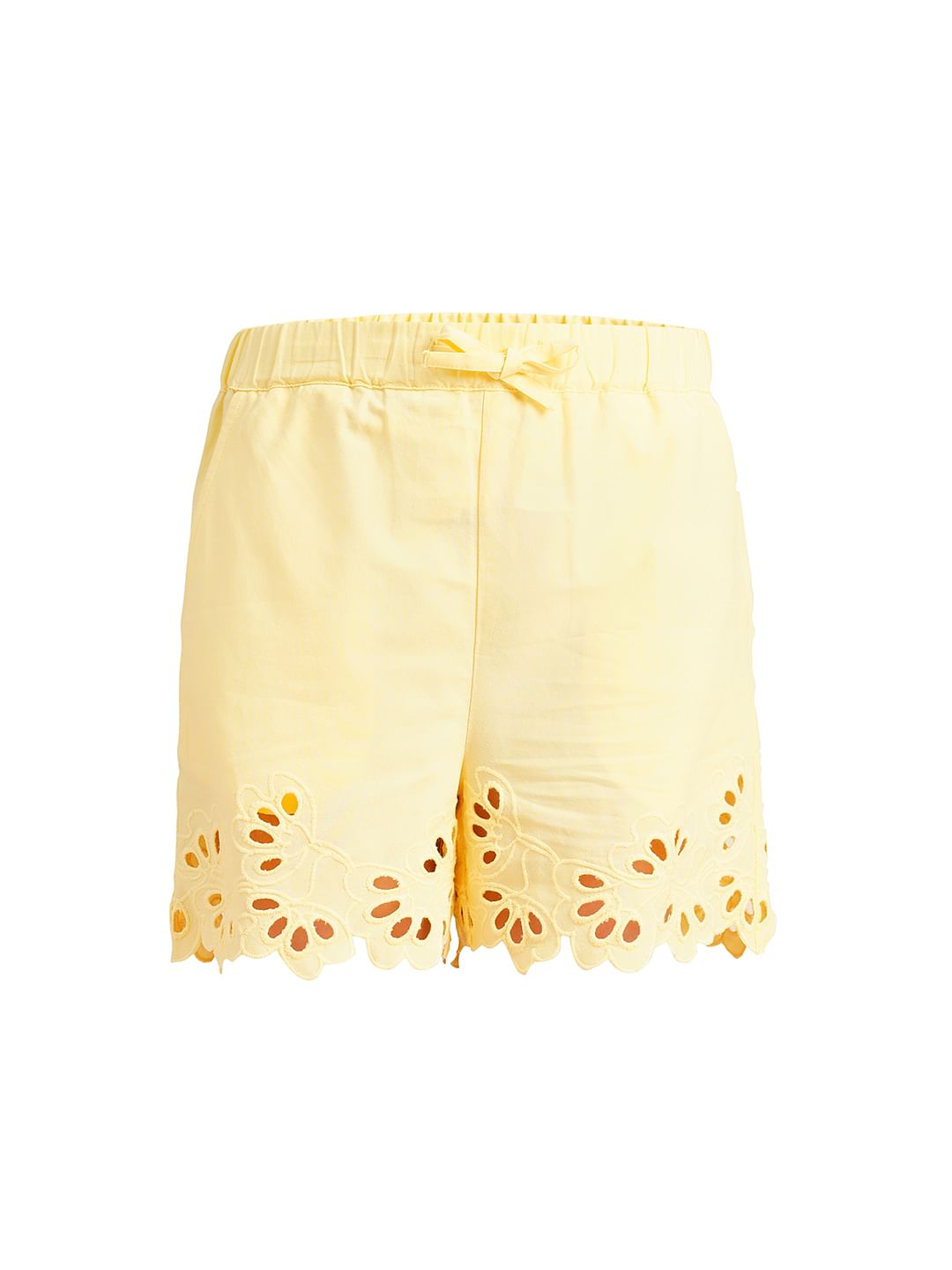 Girls Yellow Laser Cut Co-Ord Set Shorts