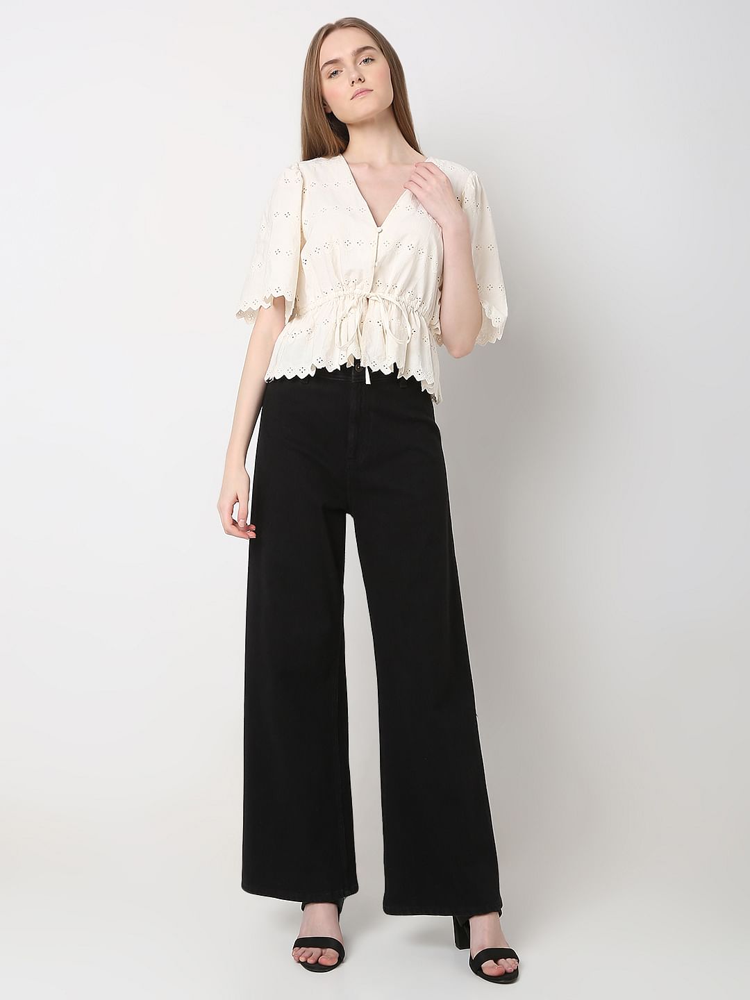 Off-White Schiffli Peplum Top