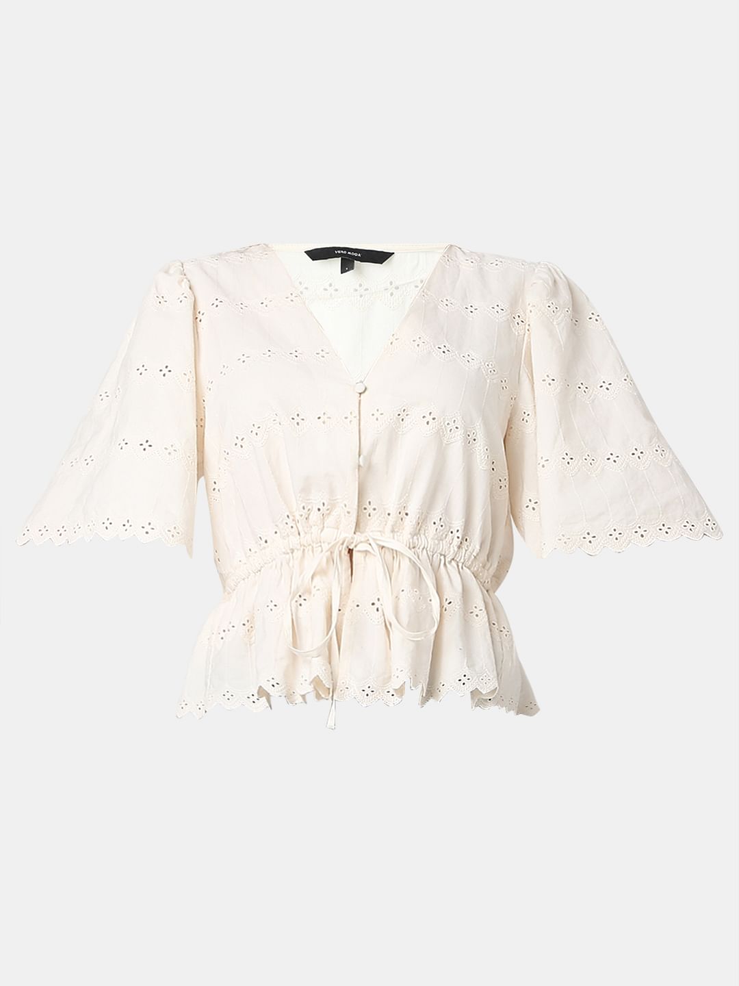 Off-White Schiffli Peplum Top