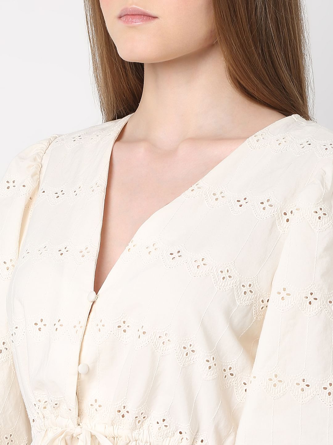 Off-White Schiffli Peplum Top