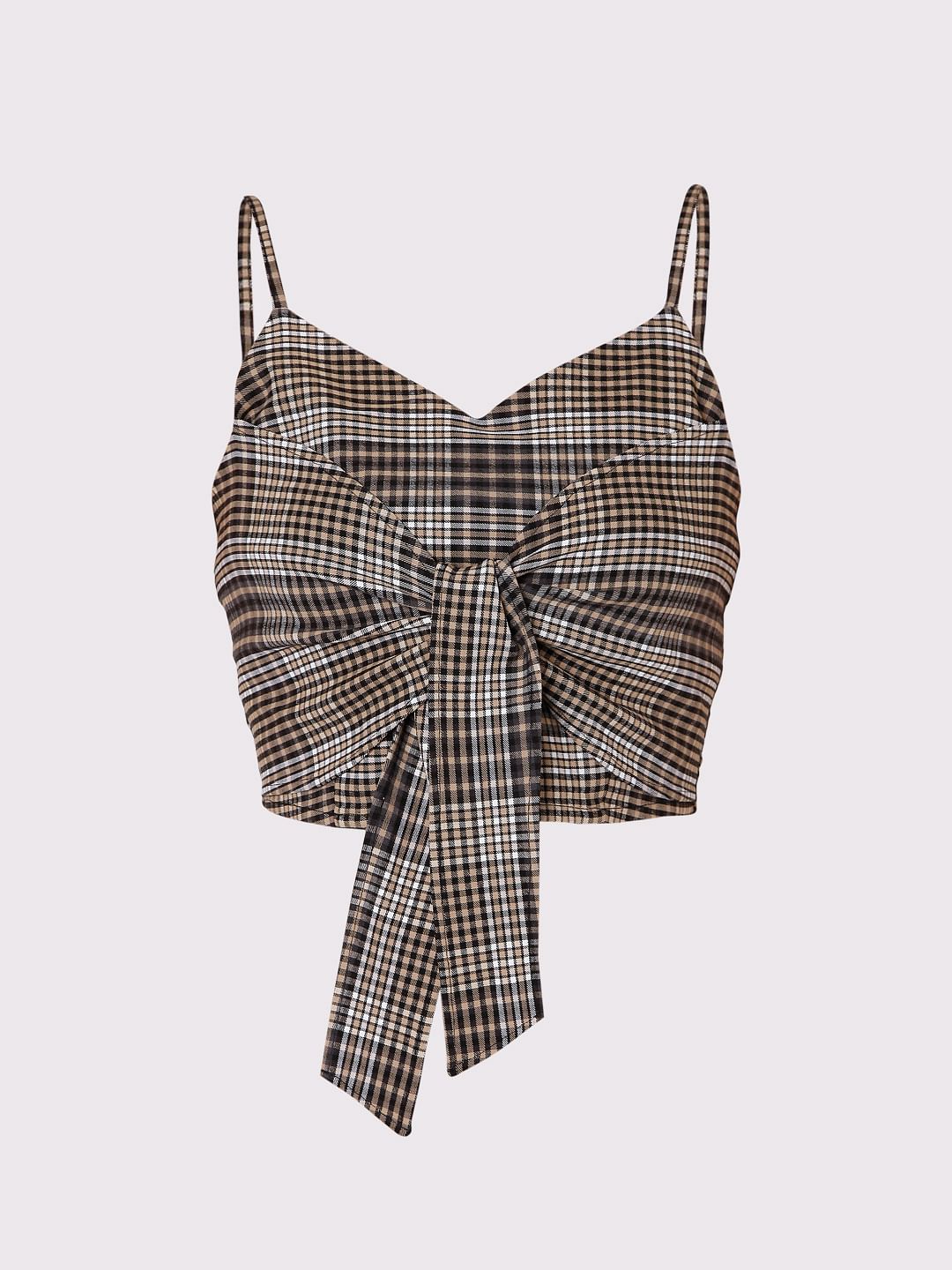Brown Checks Co-Ord Set Crop Top