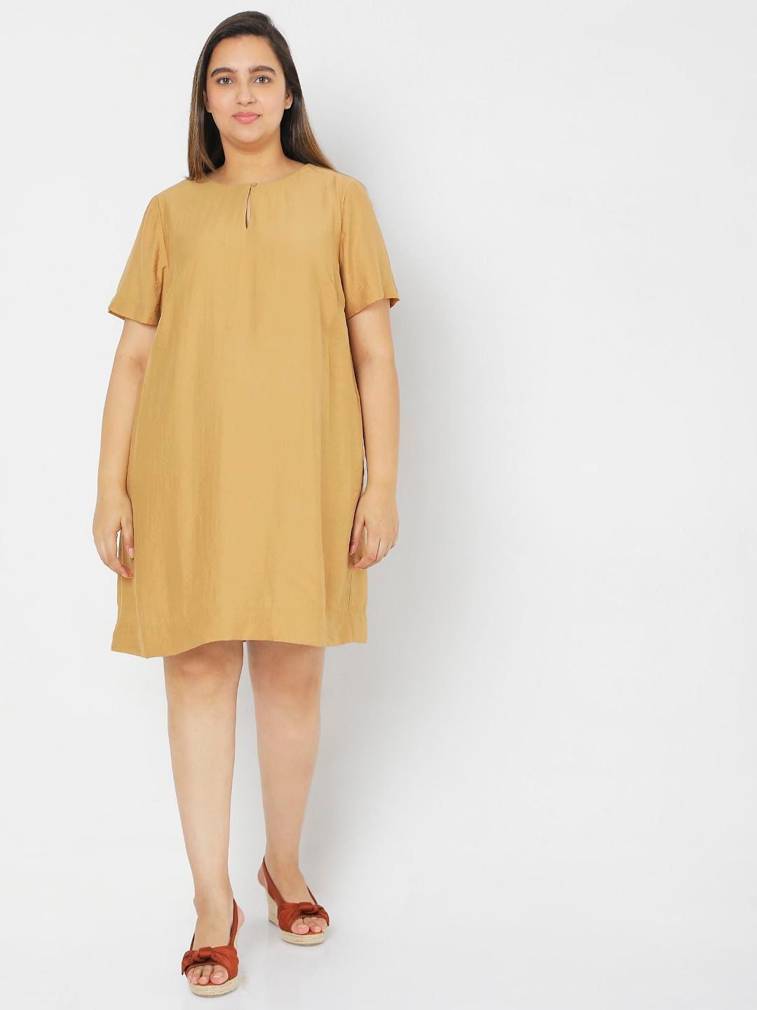 Curve Tan Brown Shift Dress