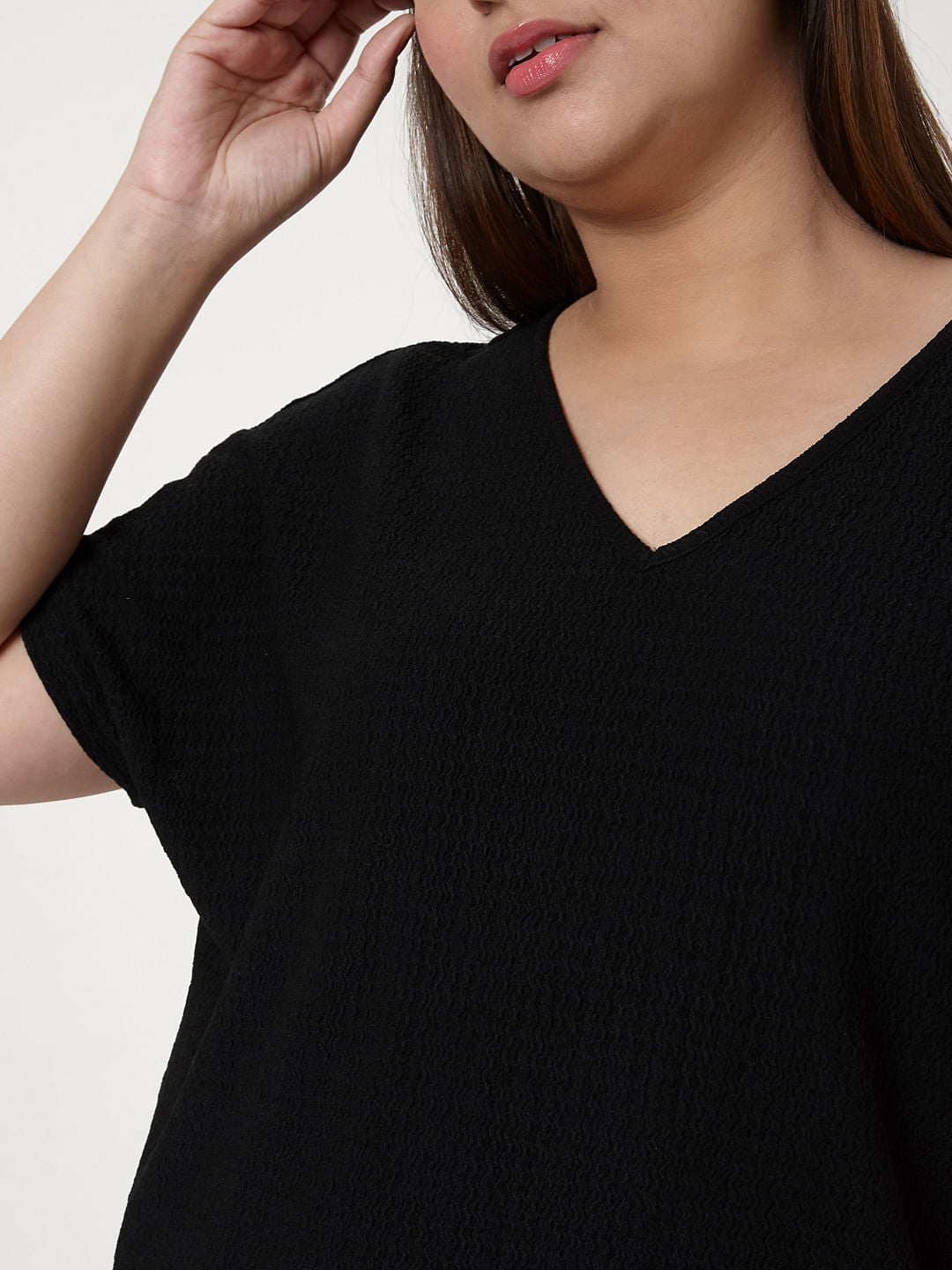 Curve Black V Neck Knit Top