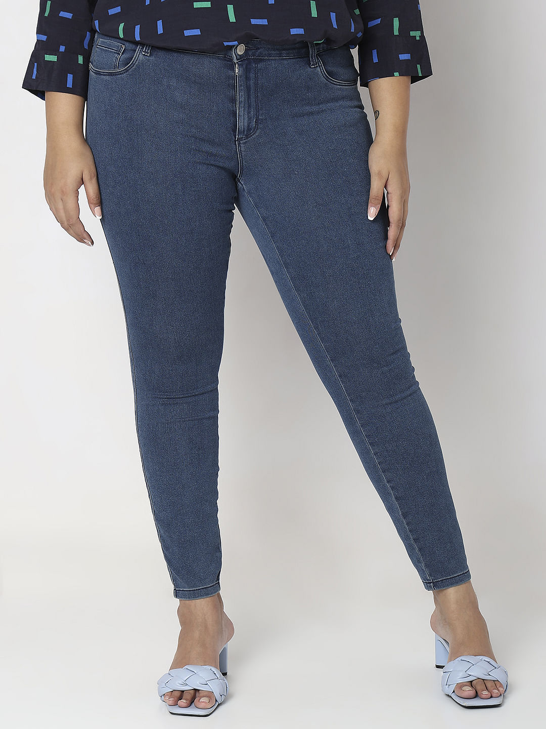 Curve Blue Mid Rise Skinny Fit Jeans