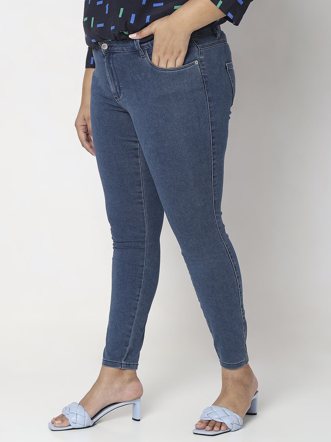 Curve Blue Mid Rise Skinny Fit Jeans