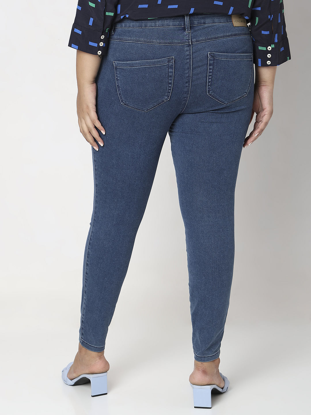 Curve Blue Mid Rise Skinny Fit Jeans
