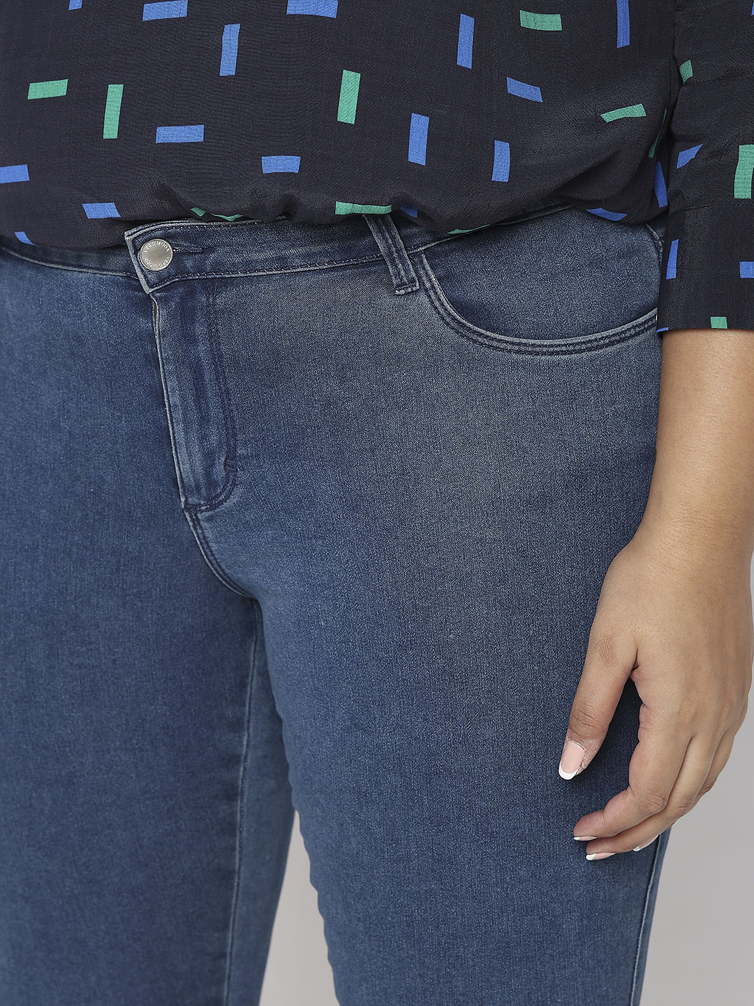 Curve Blue Mid Rise Skinny Fit Jeans