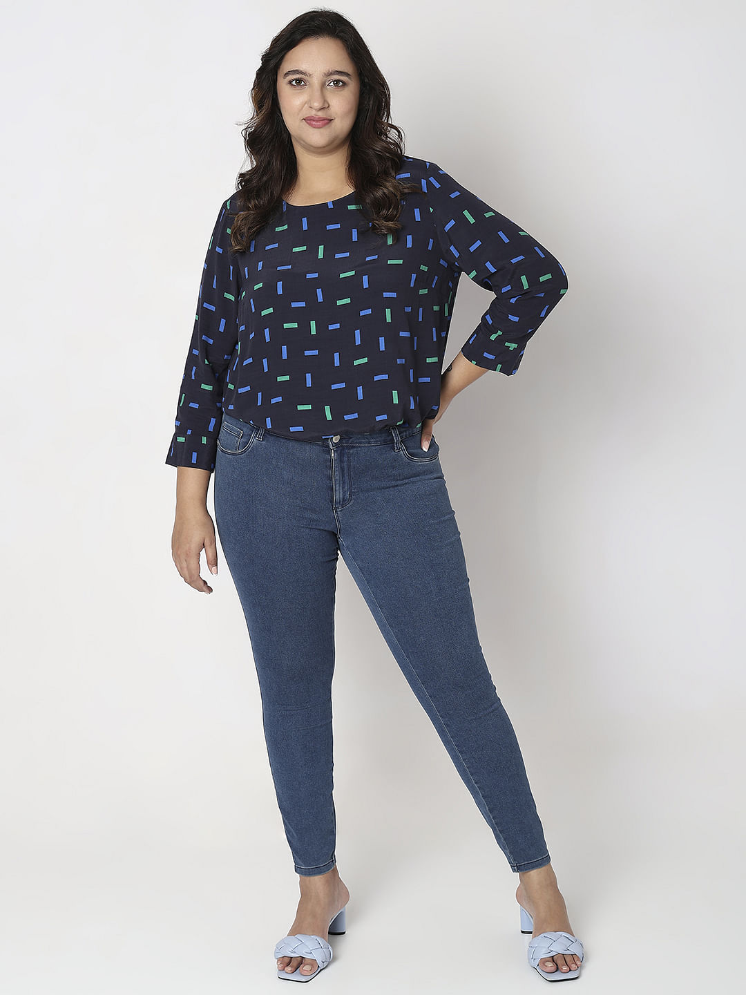 Curve Blue Mid Rise Skinny Fit Jeans