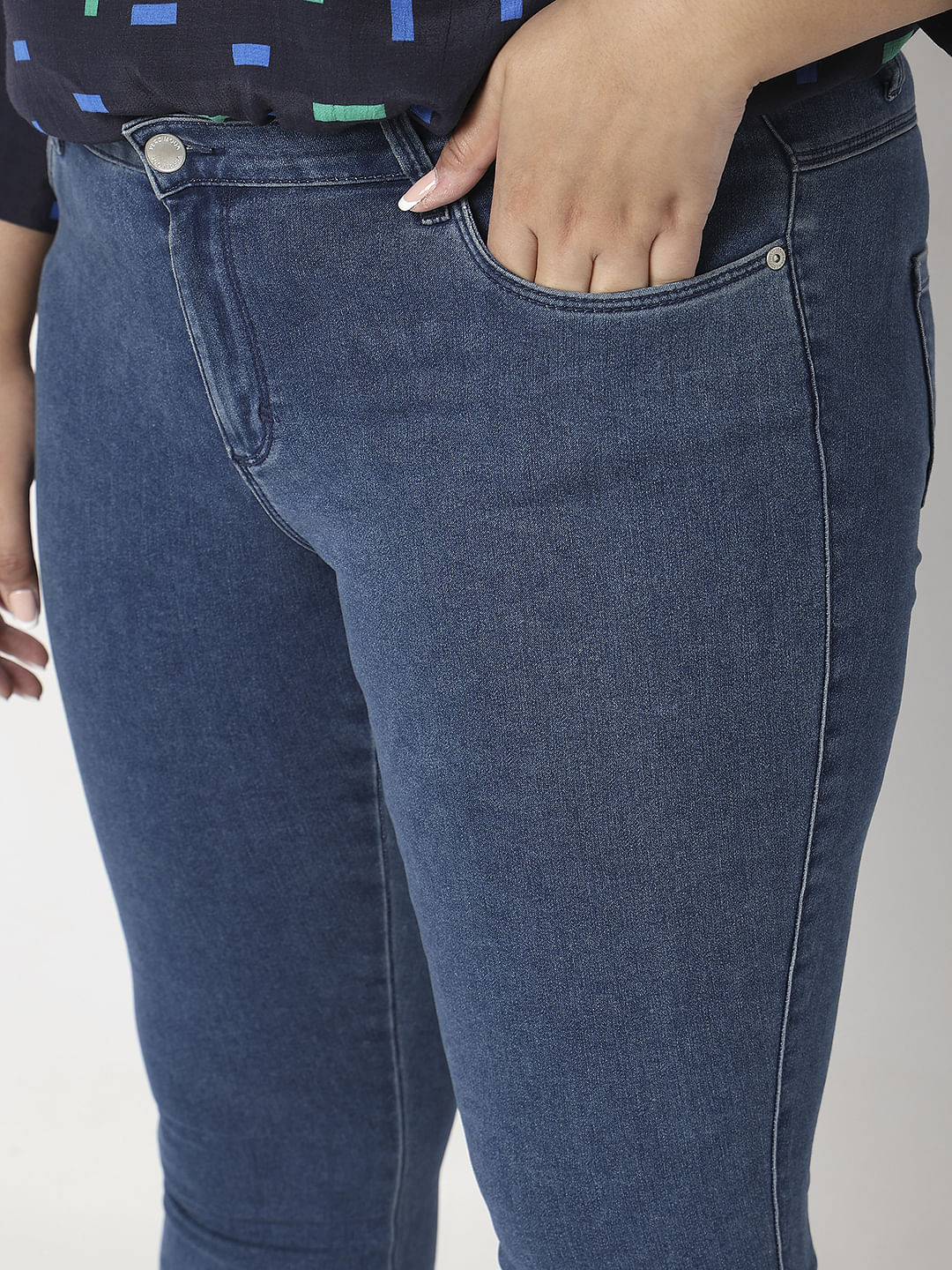 Curve Blue Mid Rise Skinny Fit Jeans