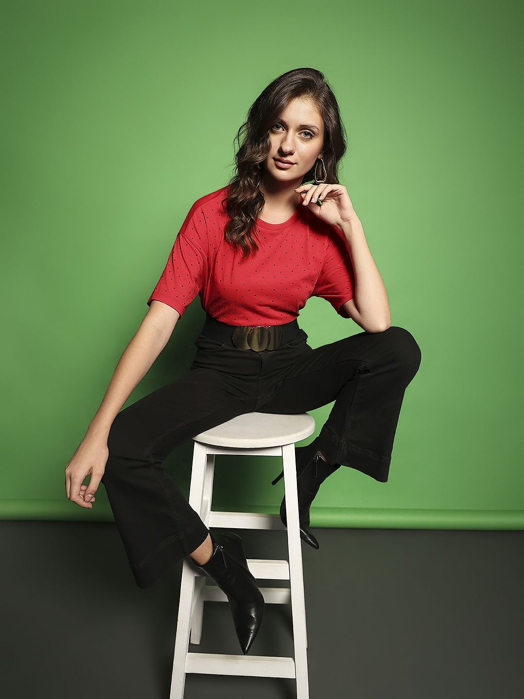 Red Embellished Knit Top