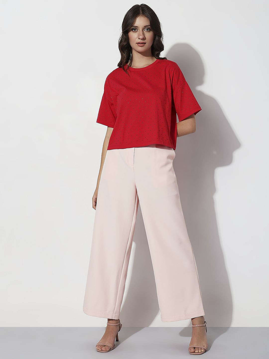 Red Embellished Knit Top