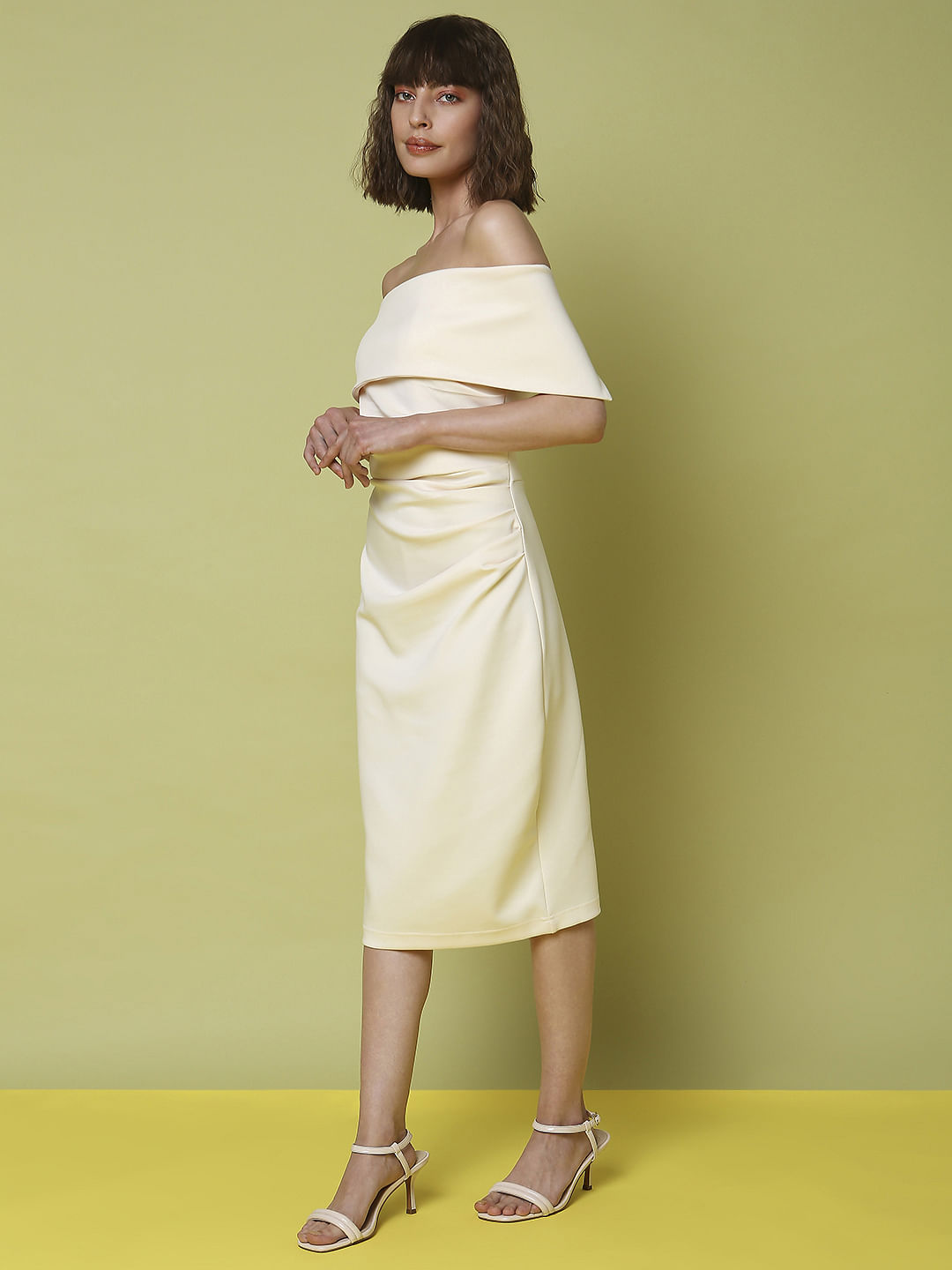 Marquee Off-White Off-Shoulder Midi Dress