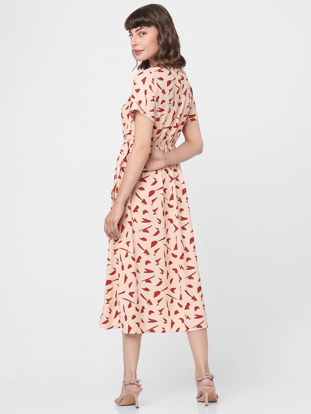 Peach Abstract Print Midi Dress