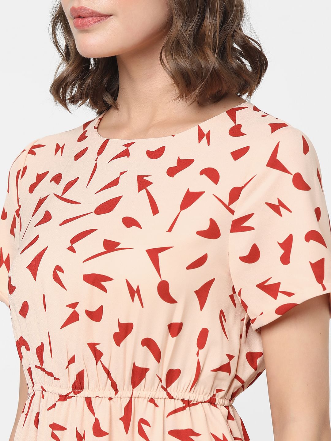 Peach Abstract Print Midi Dress
