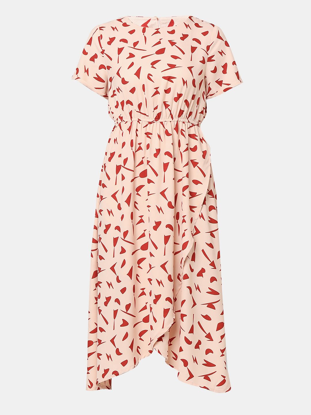 Peach Abstract Print Midi Dress