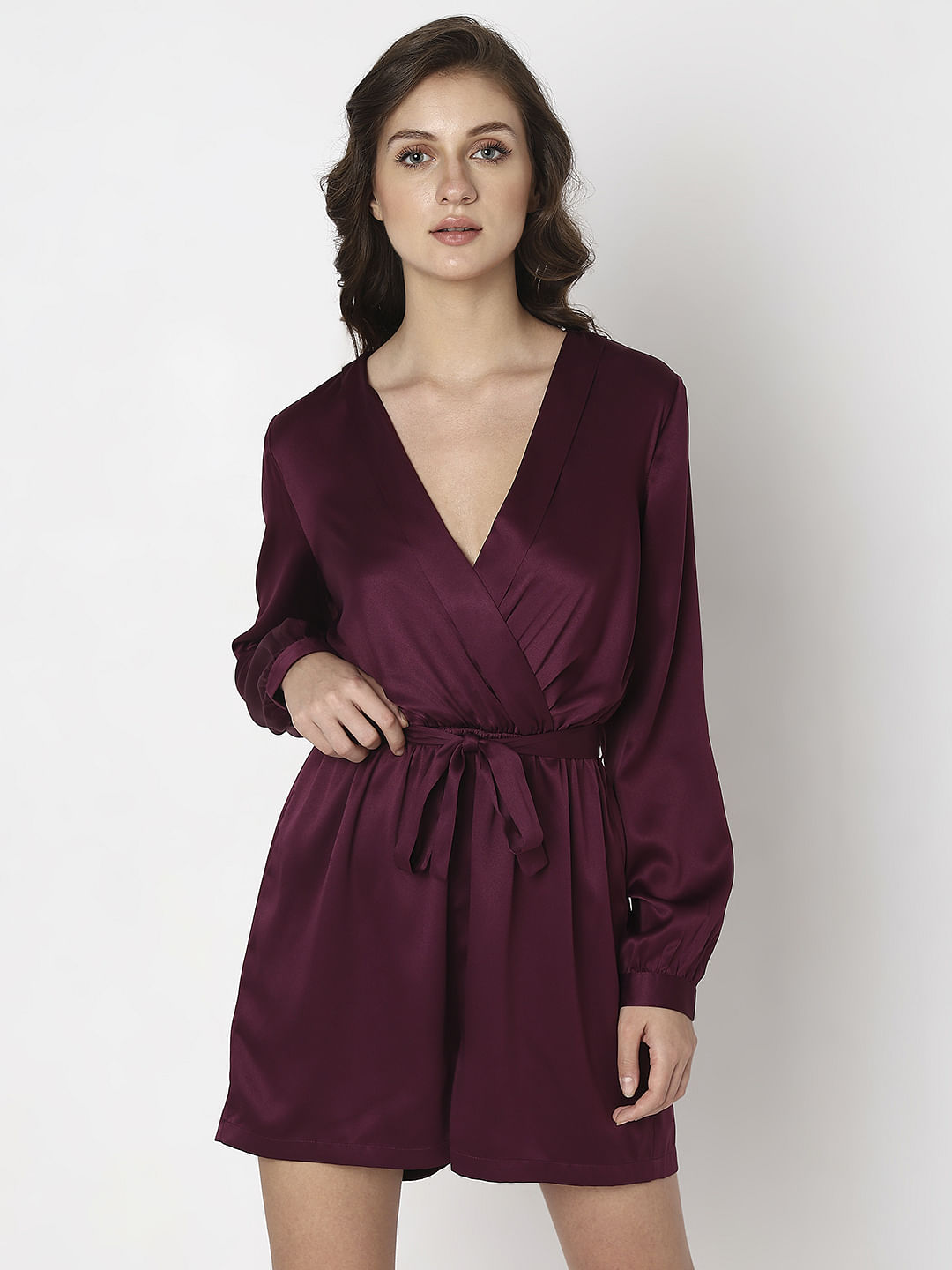Maroon V-Neck Playsuit