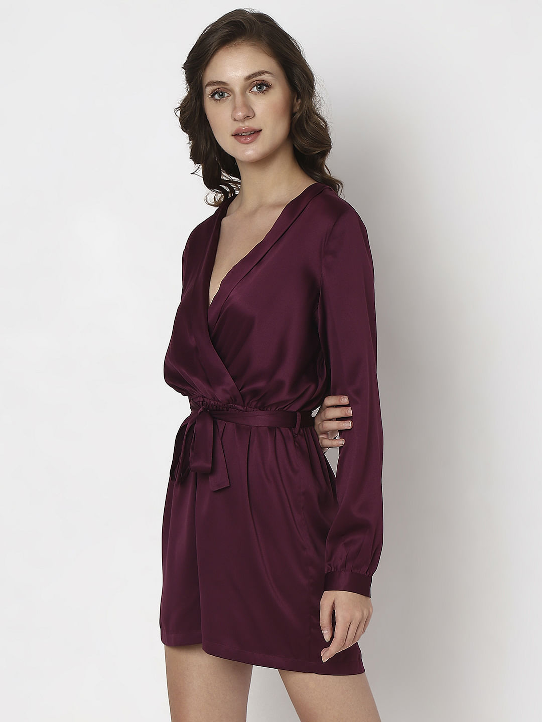 Maroon V-Neck Playsuit