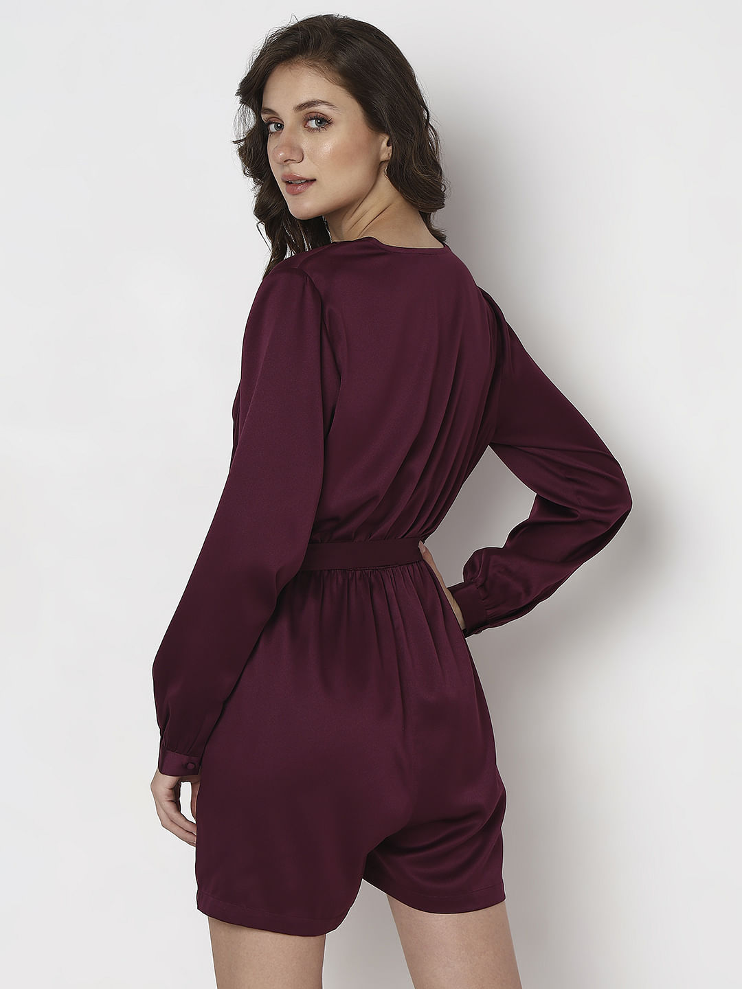 Maroon V-Neck Playsuit
