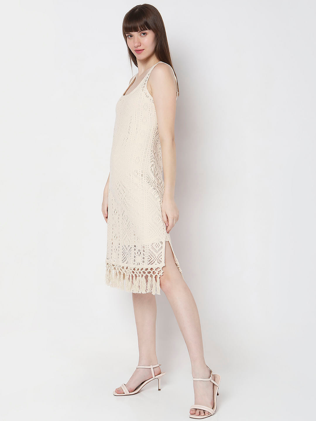 Beige Crochet Midi Dress