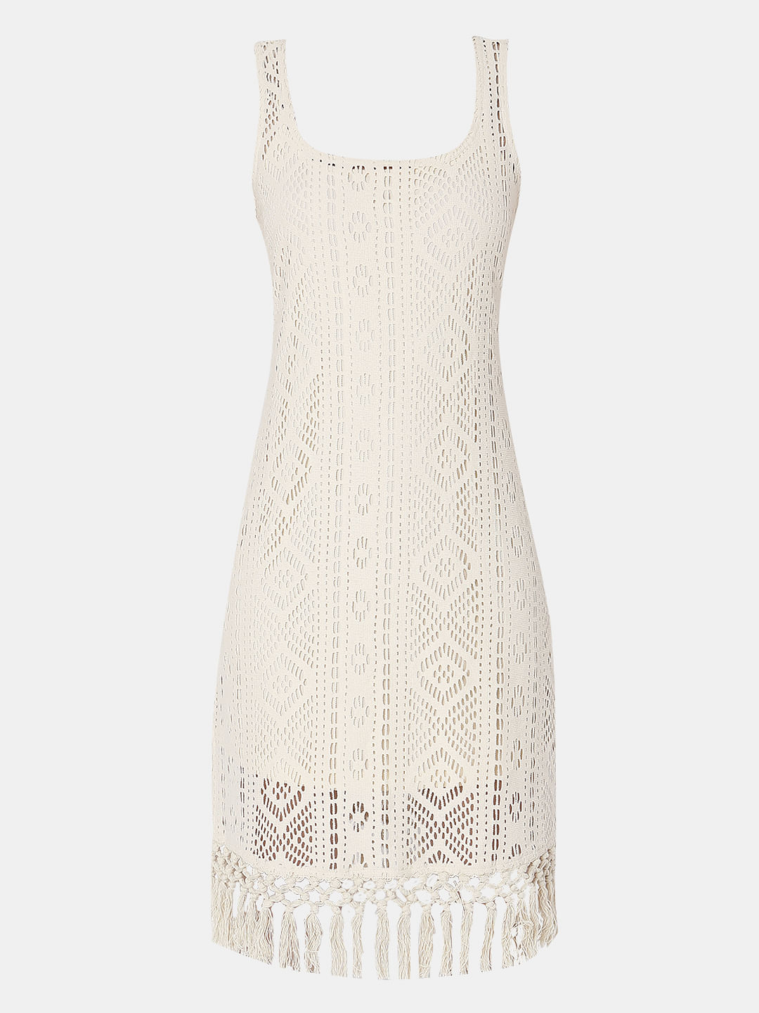 Beige Crochet Midi Dress