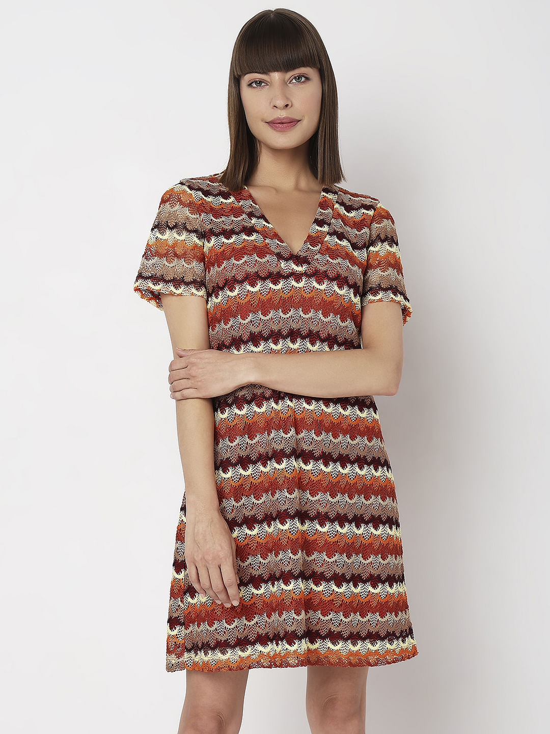Multi-Coloured Printed Lace Dress
