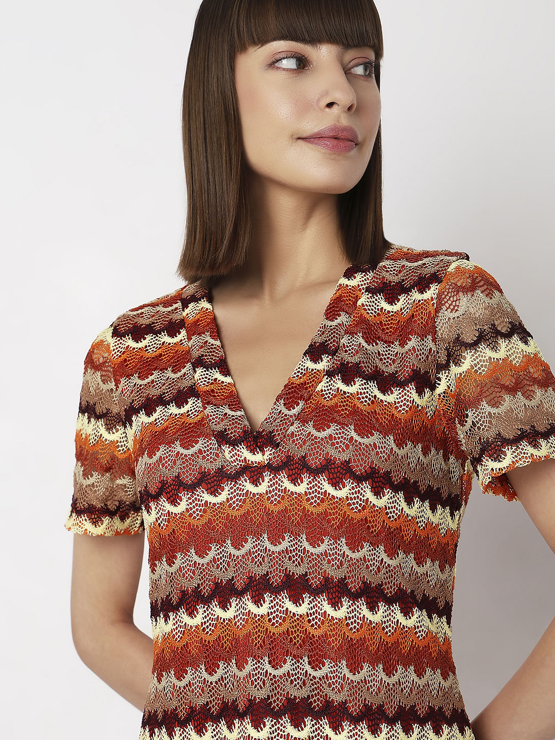 Multi-Coloured Printed Lace Dress