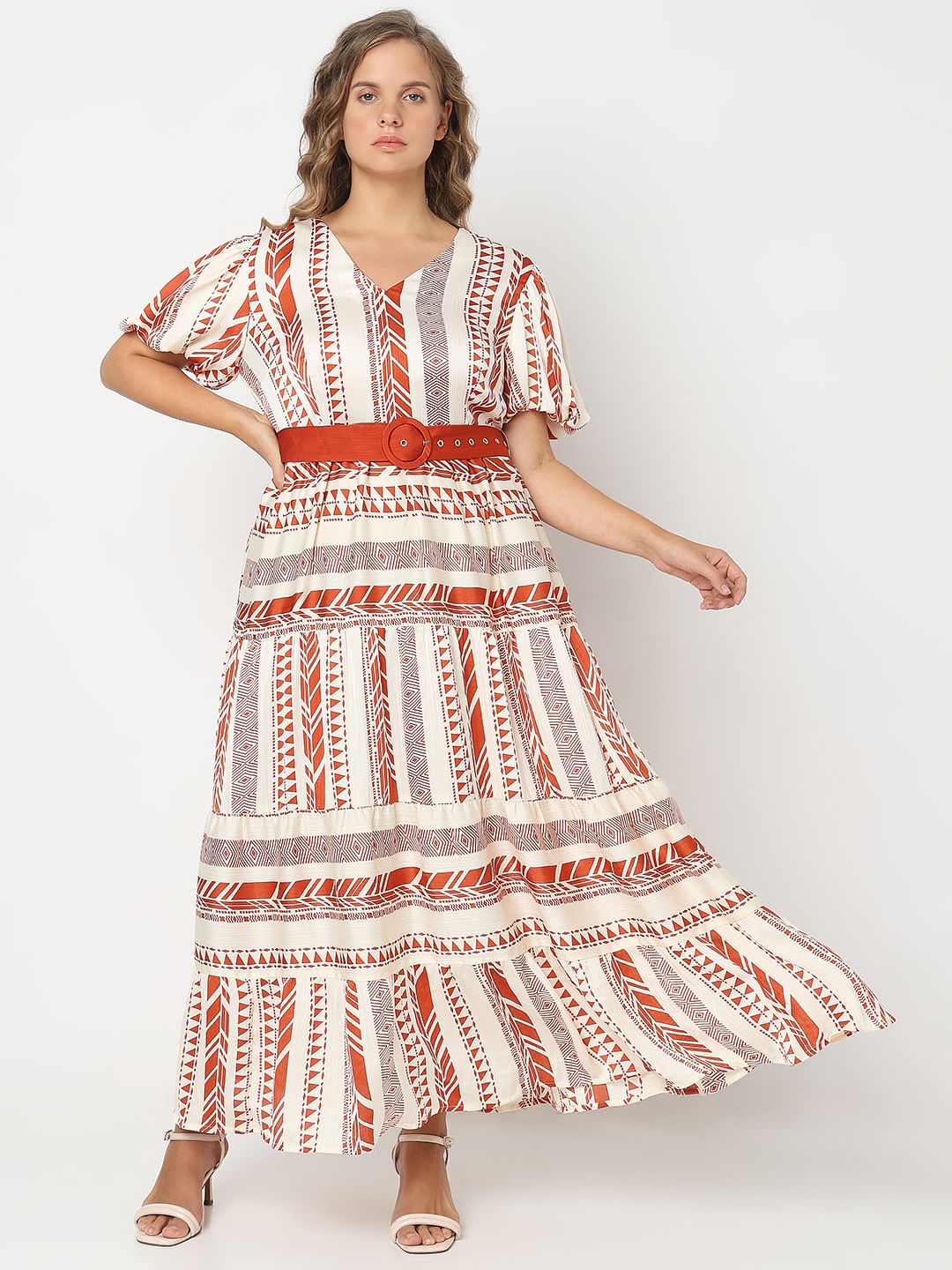 Curve Red Geometric Print Maxi Dress