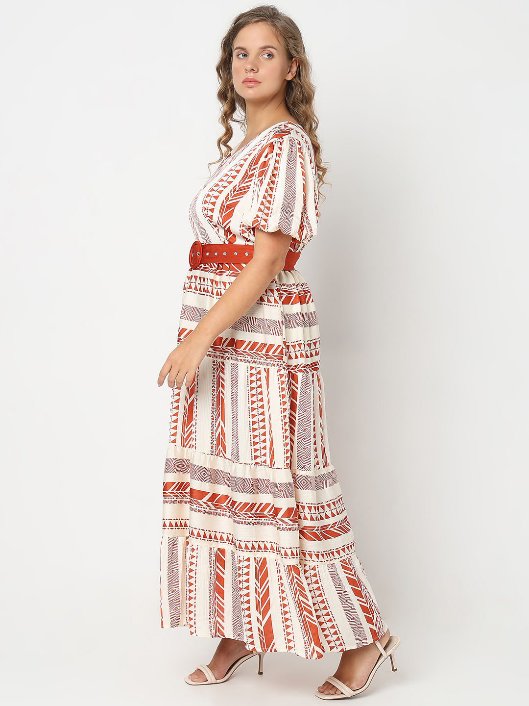 Curve Red Geometric Print Maxi Dress