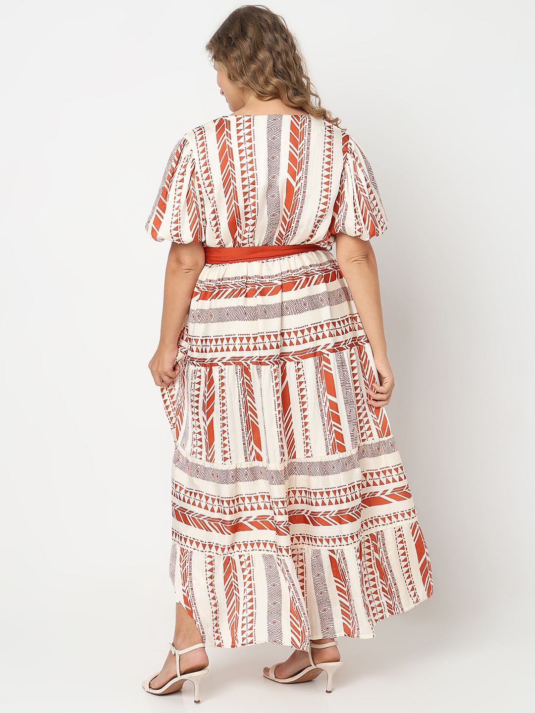 Curve Red Geometric Print Maxi Dress