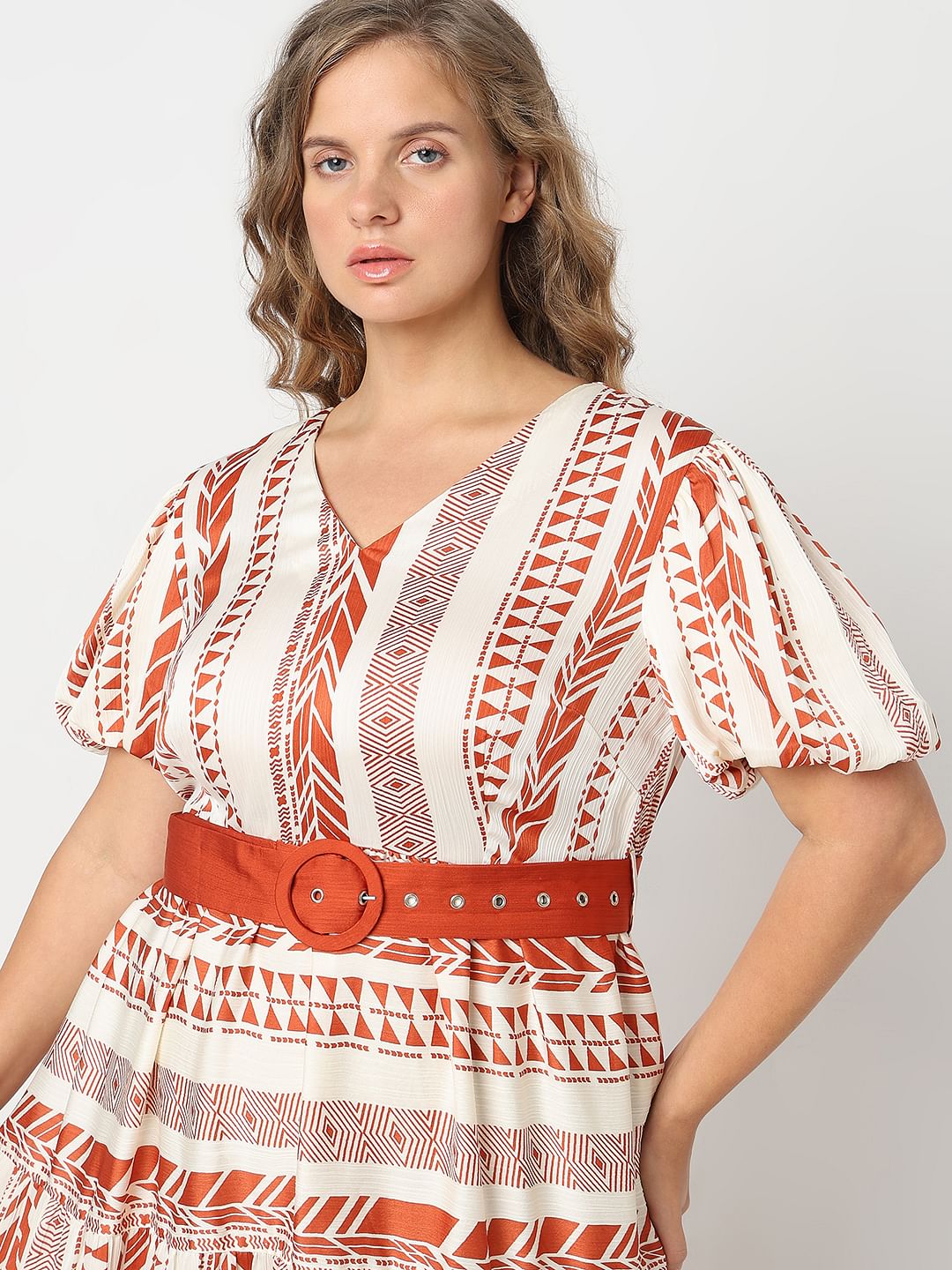 Curve Red Geometric Print Maxi Dress