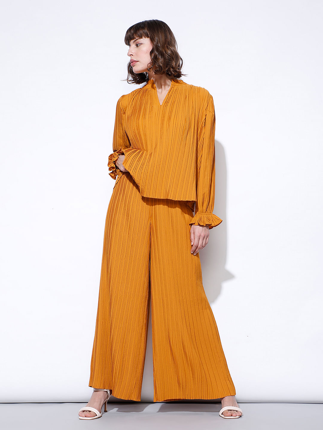 Orange High Rise Pleated Pants