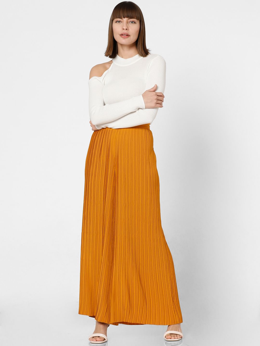 Orange High Rise Pleated Pants