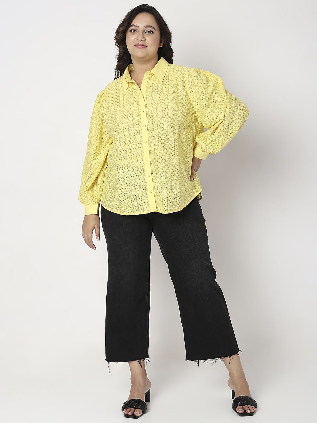 Curve Light Yellow Lace Shirt