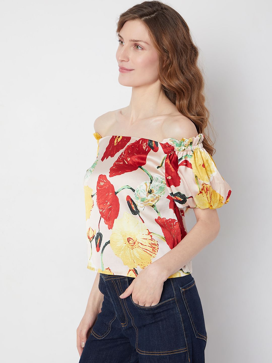 Peach Floral Off-Shoulder Top