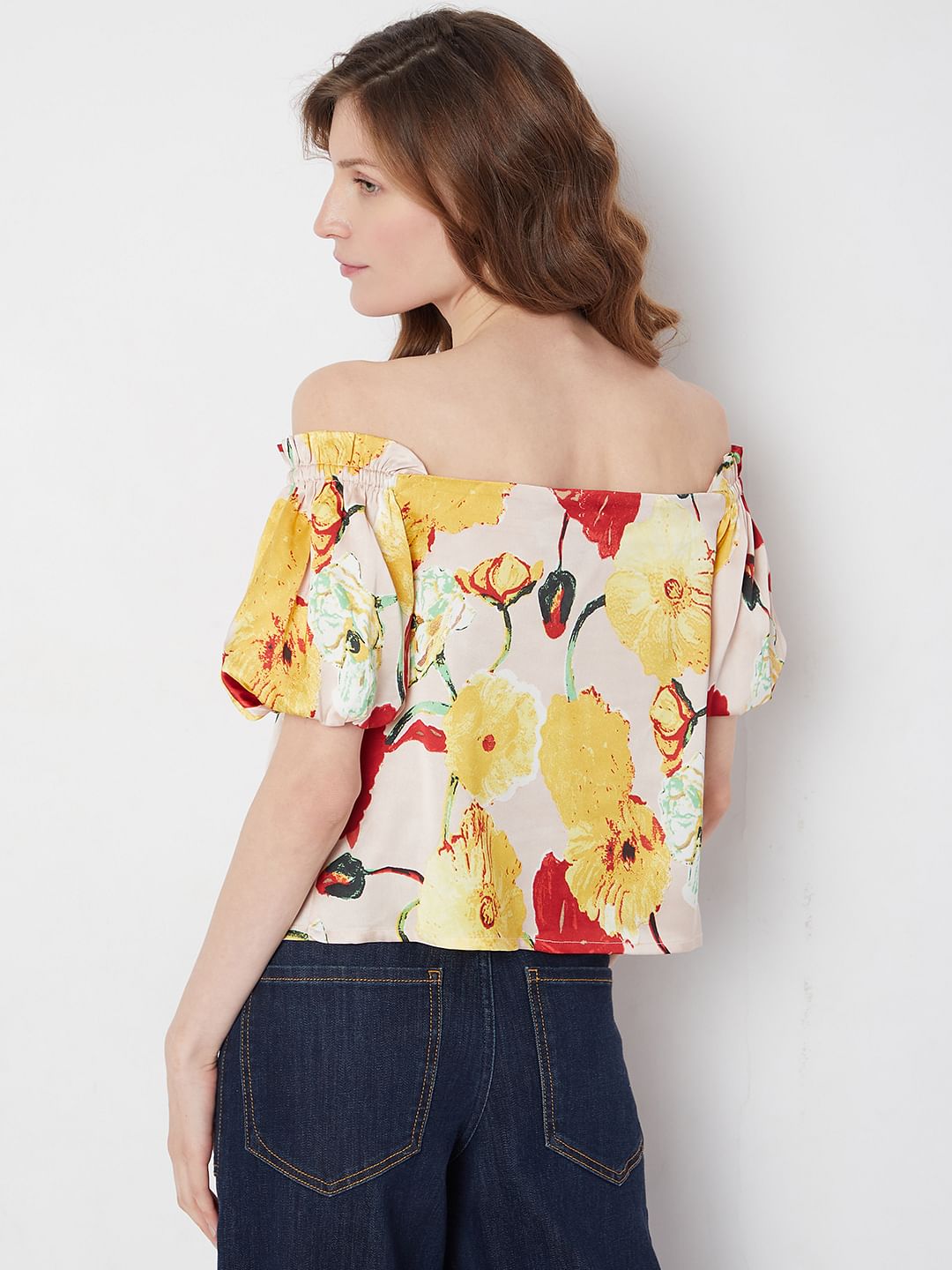 Peach Floral Off-Shoulder Top