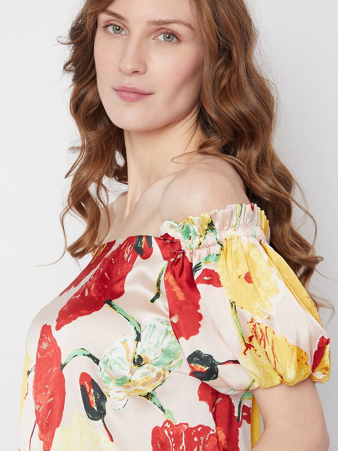 Peach Floral Off-Shoulder Top