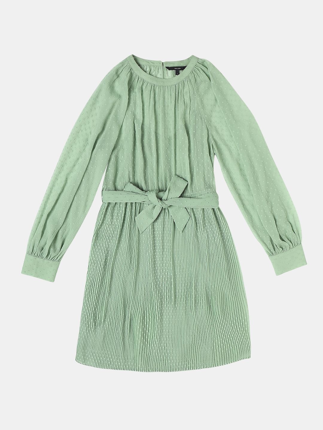 Curve Green Dobby Textured Fit & Flare Dress