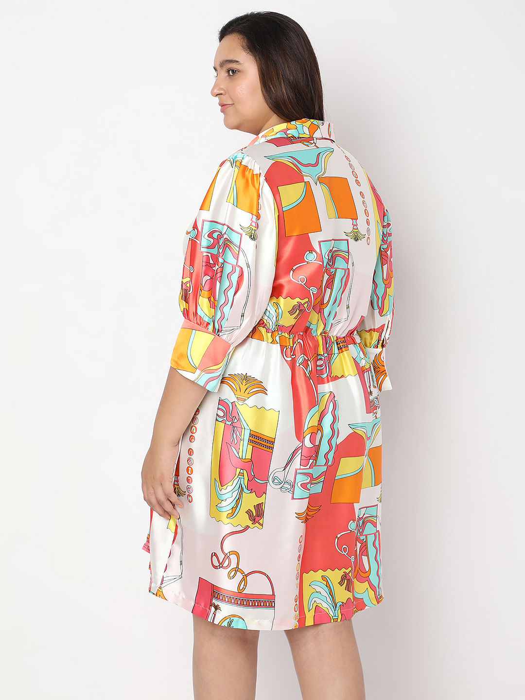 Curve Orange Printed Wrap-Over Dress