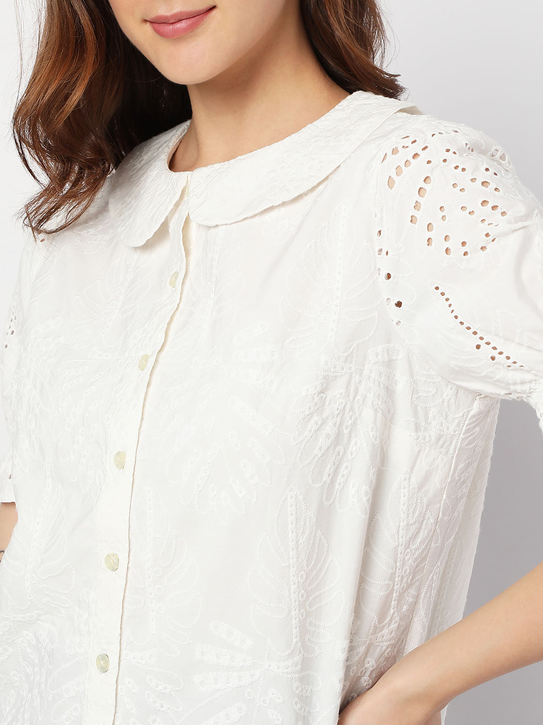 White Schiffli Top