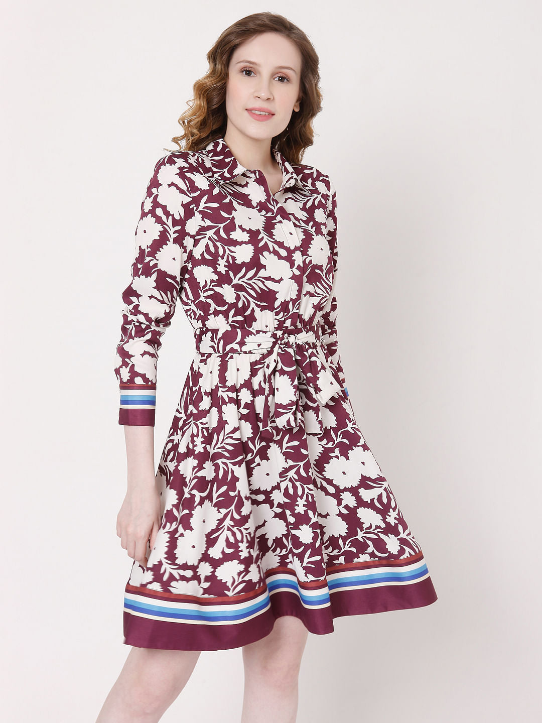 Red Floral Shirt Dress