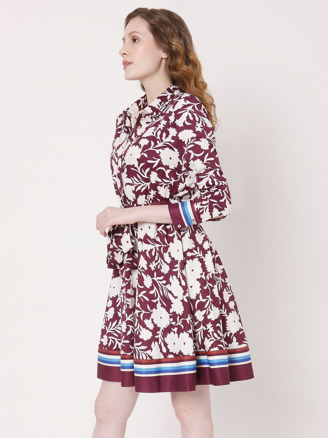 Red Floral Shirt Dress