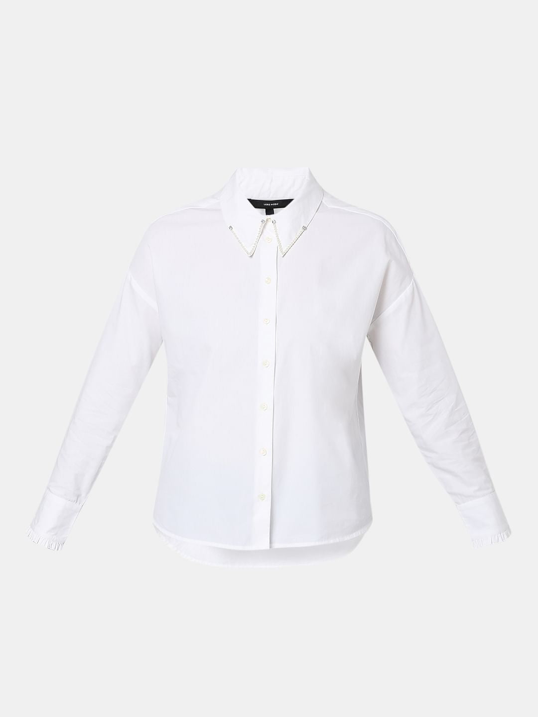 White Embellished Collar Shirt