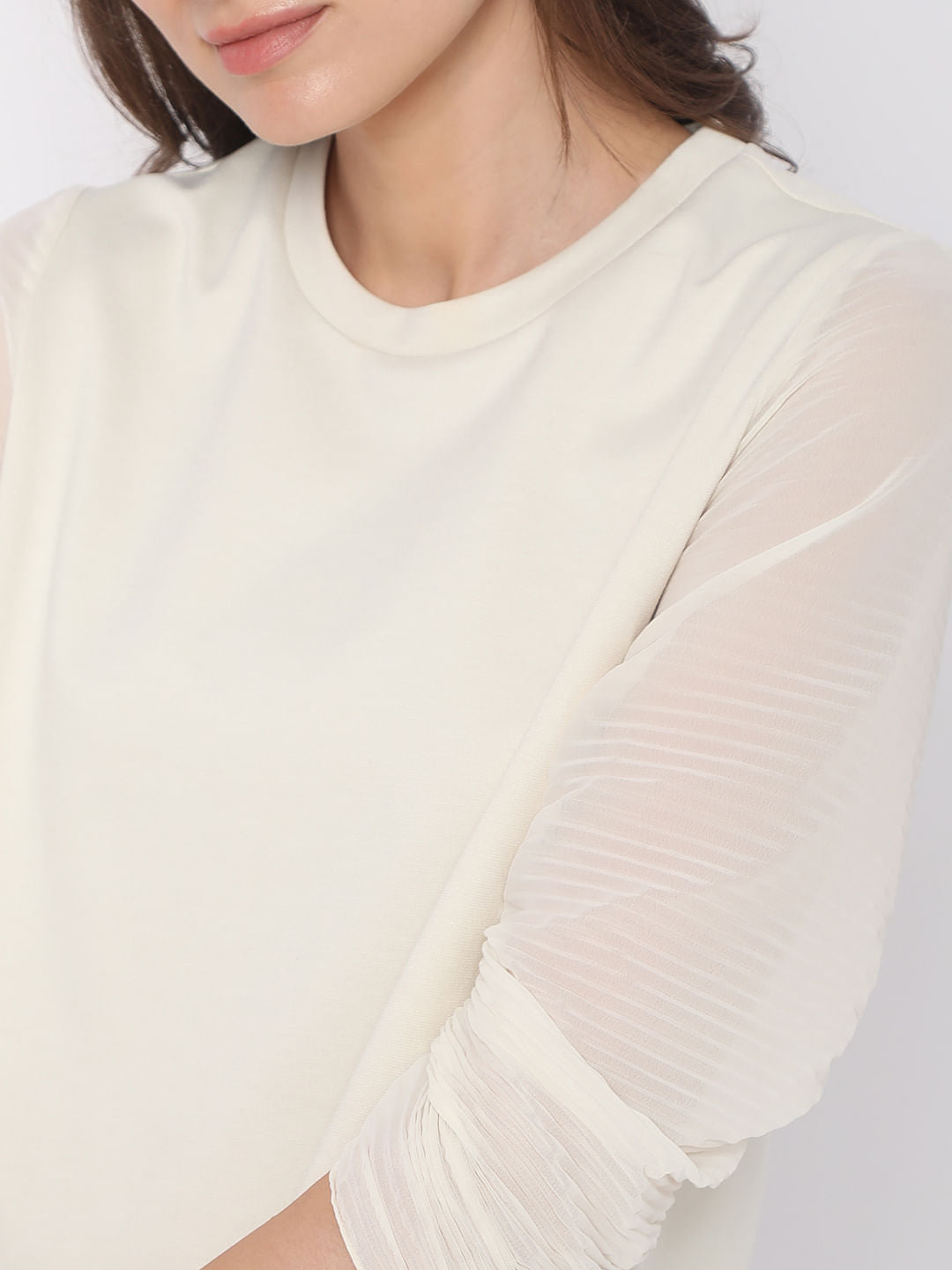 Cream Pleated Sleeve Top