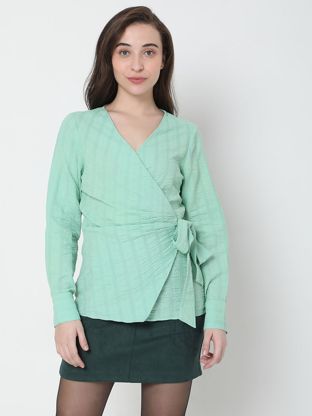 Green Front Wrap Top